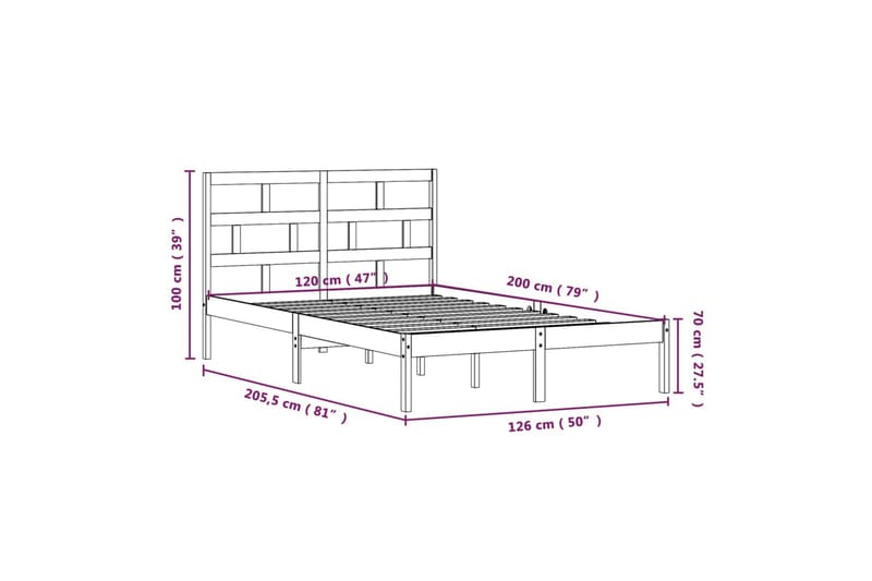 Sengeramme svart heltre furu 120x200 cm - Svart - Møbler - Senger - Sengeramme & sengestamme