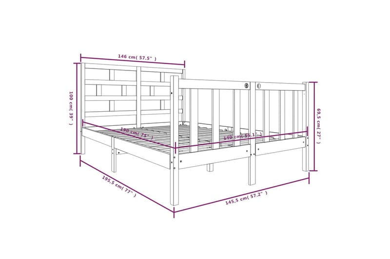 Sengeramme svart heltre furu 140x190 cm - Svart - Møbler - Senger - Sengeramme & sengestamme