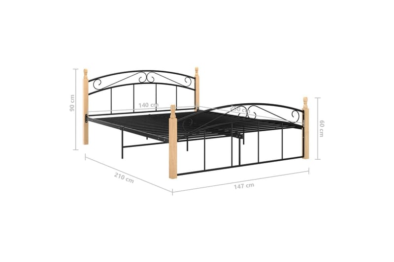 Sengeramme svart metall og heltre eik 140x200 cm - Svart - Møbler - Senger - Sengeramme & sengestamme