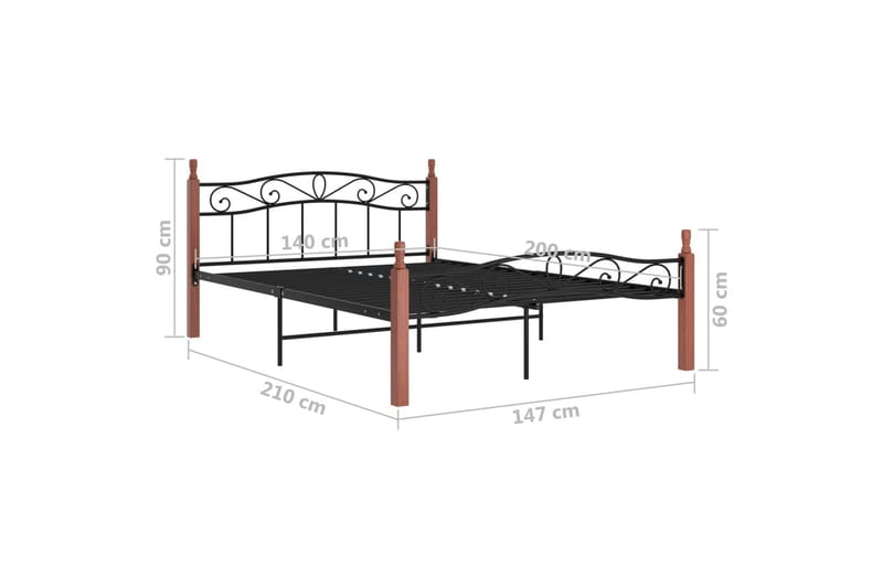 Sengeramme svart metall og heltre eik 140x200 cm - Svart - Møbler - Senger - Sengeramme & sengestamme