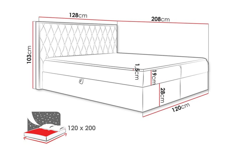 Sengestamme Oberting 120x200 cm - Grå/tre - Møbler - Senger - Sengeramme & sengestamme