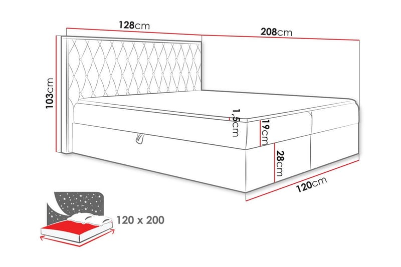 Sengestamme Oberting 120x200 cm - svart/tre - Møbler - Senger - Sengeramme & sengestamme