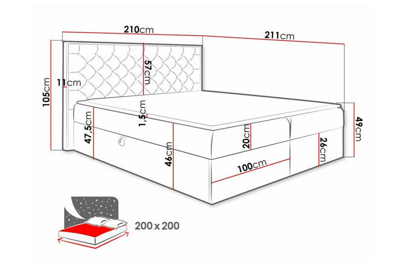 Sengestamme Oberting 200x200 cm - Brun/Rosa - Møbler - Senger - Sengeramme & sengestamme