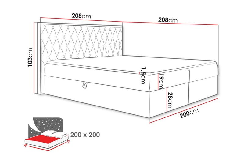 Sengestamme Oberting 200x200 cm - svart/tre - Møbler - Senger - Sengeramme & sengestamme