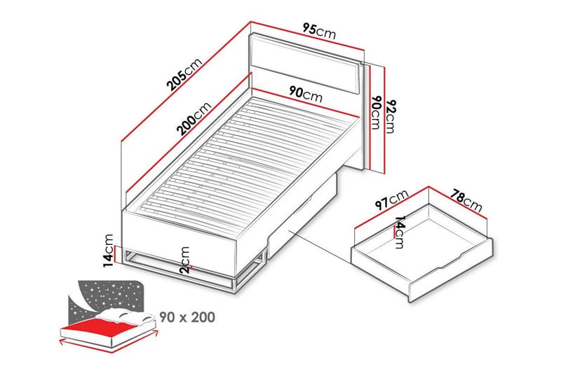 Sengestamme Staffin 90x200 cm - Hvid - Møbler - Senger - Sengeramme & sengestamme