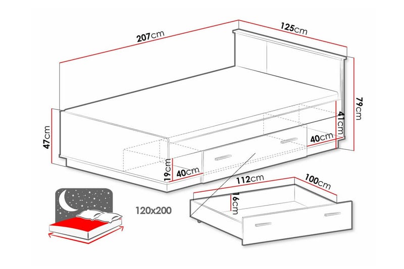 Sengestamme Strathy 120x200 cm - Svart - Møbler - Senger - Sengeramme & sengestamme