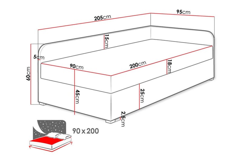 Sengestamme Unona 90x200 cm - Grå/Svart - Møbler - Senger - Sengeramme & sengestamme