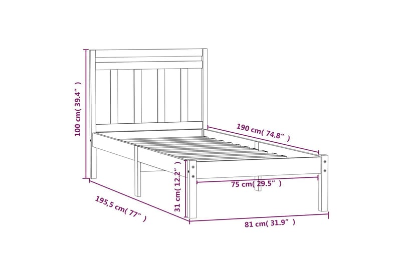 Sengeramme svart heltre 75x190 cm UK 2FT6 Small Single - Svart - Møbler - Senger - Sengeramme & sengestamme