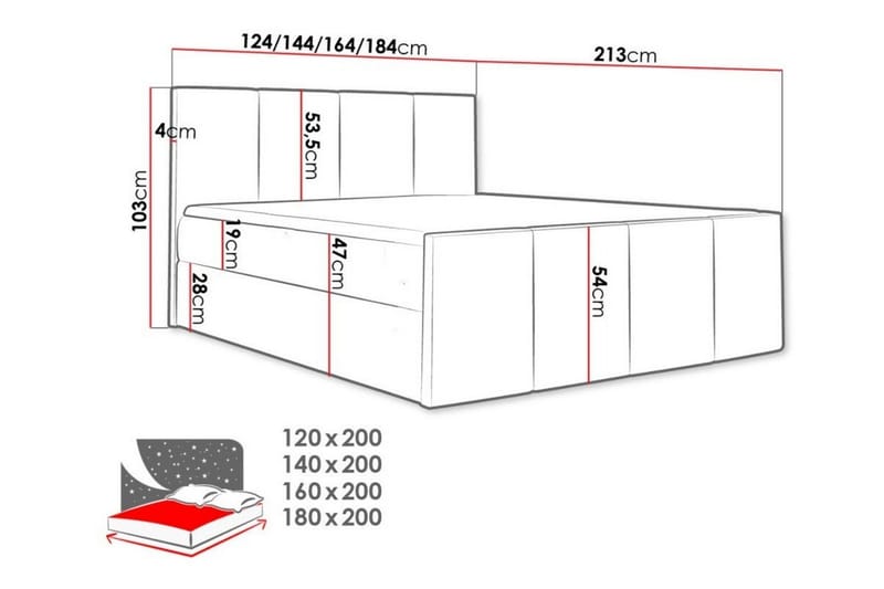 Sengestamme Ripon 120x200 cm - Rød - Sengeramme & sengestamme
