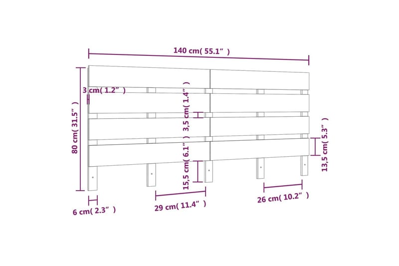 beBasic Sengegavl 140x3x80 cm heltre furu - Brun - Møbler - Senger - Sengetilbehør - Sengegavl