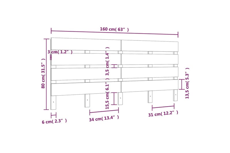 beBasic Sengegavl 160x3x80 cm heltre furu - Brun - Møbler - Senger - Sengetilbehør - Sengegavl