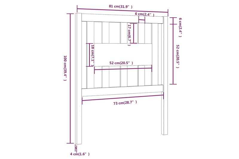 beBasic Sengegavl 81x4x100 cm heltre furu - Brun - Møbler - Senger - Sengetilbehør - Sengegavl