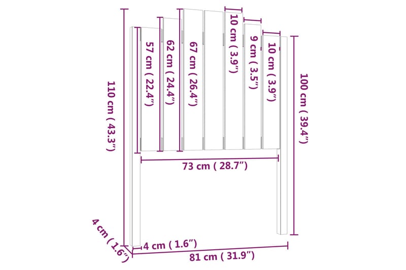 beBasic Sengegavl 81x4x110 cm heltre furu - Brun - Møbler - Senger - Sengetilbehør - Sengegavl