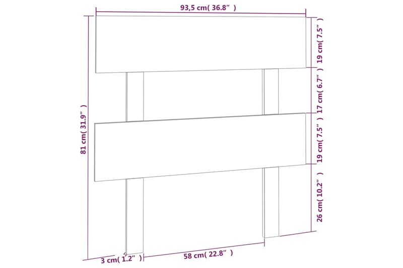 beBasic Sengegavl 93,5x3x81 cm heltre furu - Brun - Møbler - Senger - Sengetilbehør - Sengegavl