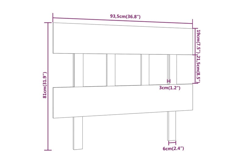 beBasic Sengegavl 93,5x3x81 cm heltre furu - Brun - Møbler - Senger - Sengetilbehør - Sengegavl