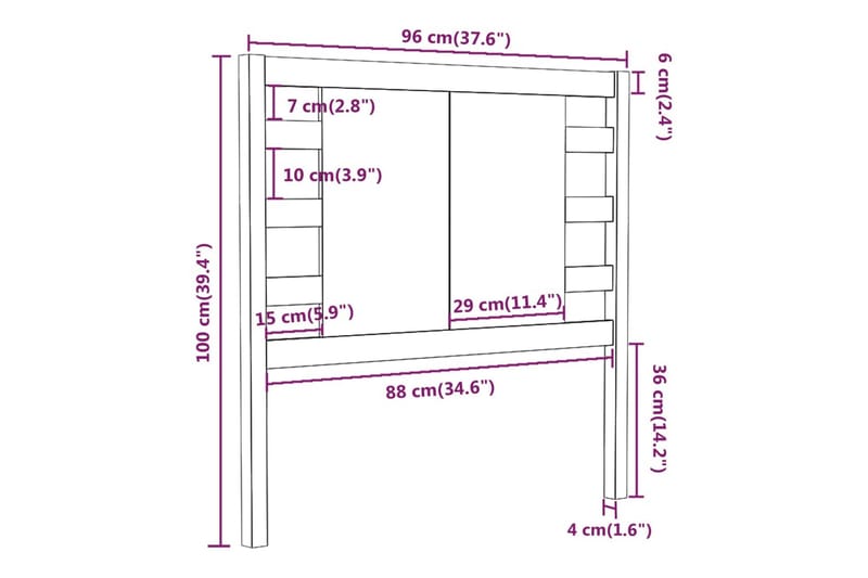 beBasic Sengegavl 96x4x100 cm heltre furu - Brun - Møbler - Senger - Sengetilbehør - Sengegavl