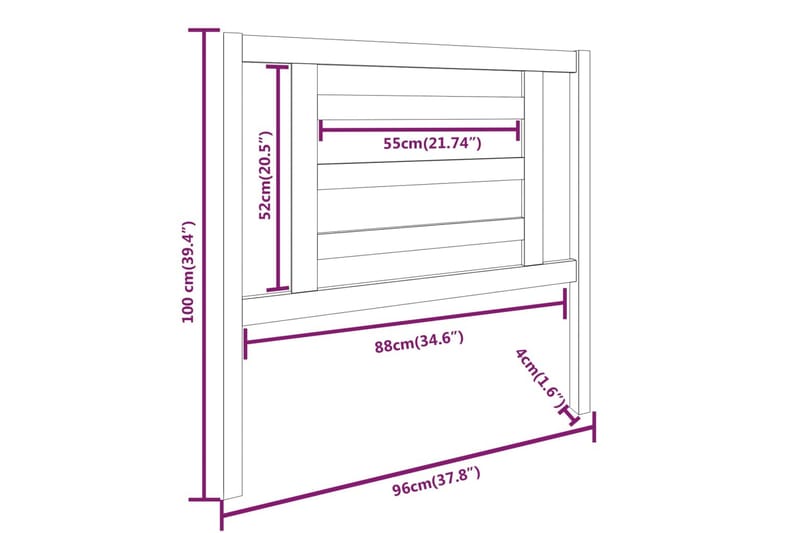 beBasic Sengegavl 96x4x100 cm heltre furu - Brun - Møbler - Senger - Sengetilbehør - Sengegavl