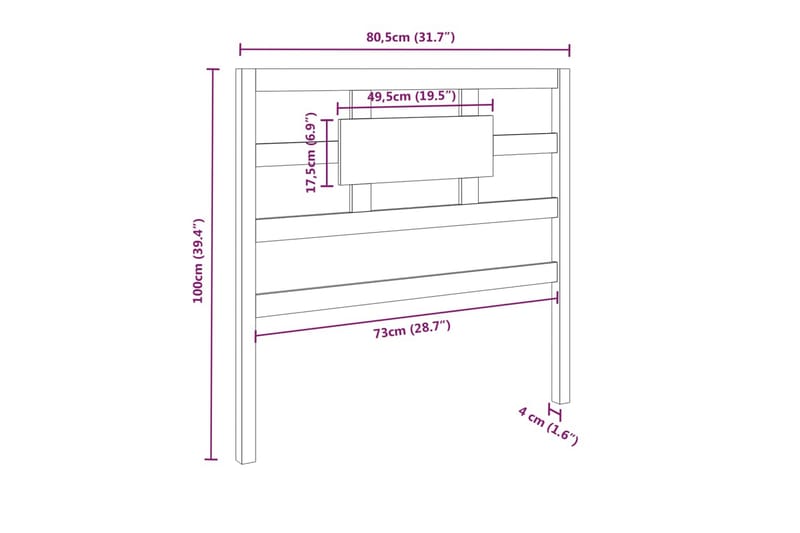 beBasic Sengegavl grå 80,5x4x100 cm heltre furu - Svart - Møbler - Senger - Sengetilbehør - Sengegavl