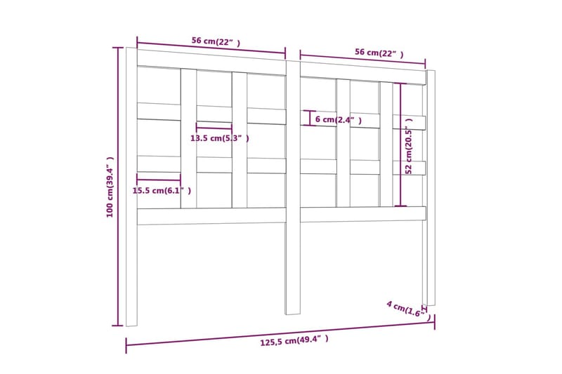 beBasic Sengegavl honningbrun 125,5x4x100 cm heltre furu - Brun - Møbler - Senger - Sengetilbehør - Sengegavl