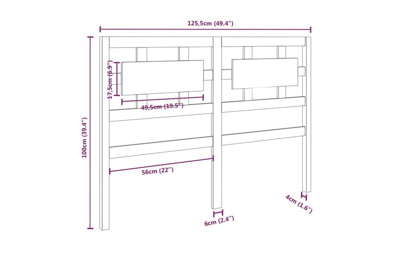 beBasic Sengegavl honningbrun 125,5x4x100 cm heltre furu - Brun - Møbler - Senger - Sengetilbehør - Sengegavl