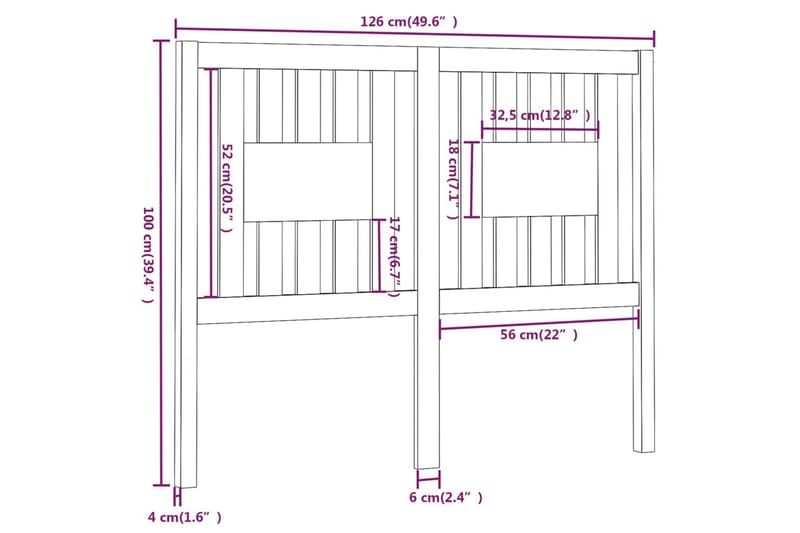 beBasic Sengegavl honningbrun 126x4x100 cm heltre furu - Brun - Møbler - Senger - Sengetilbehør - Sengegavl