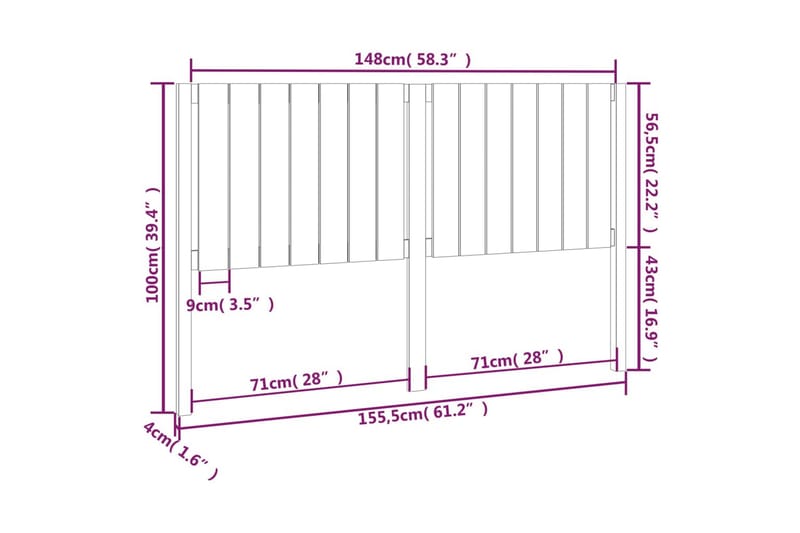 beBasic Sengegavl honningbrun 155,5x4x100 cm heltre furu - Brun - Møbler - Senger - Sengetilbehør - Sengegavl