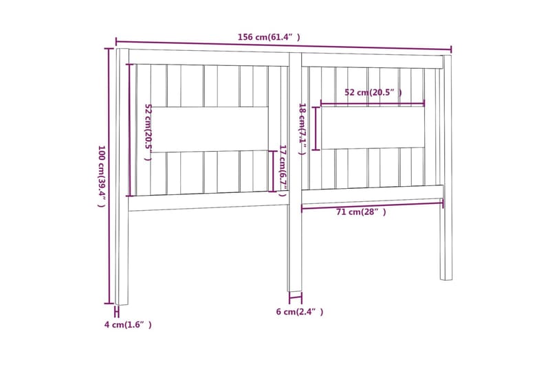 beBasic Sengegavl honningbrun 156x4x100 cm heltre furu - Brun - Møbler - Senger - Sengetilbehør - Sengegavl