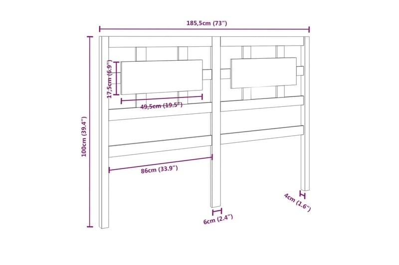 beBasic Sengegavl honningbrun 185,5x4x100 cm heltre furu - Brun - Møbler - Senger - Sengetilbehør - Sengegavl