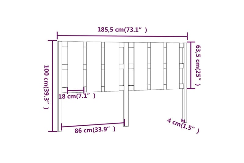 beBasic Sengegavl honningbrun 185,5x4x100 cm heltre furu - Brun - Møbler - Senger - Sengetilbehør - Sengegavl