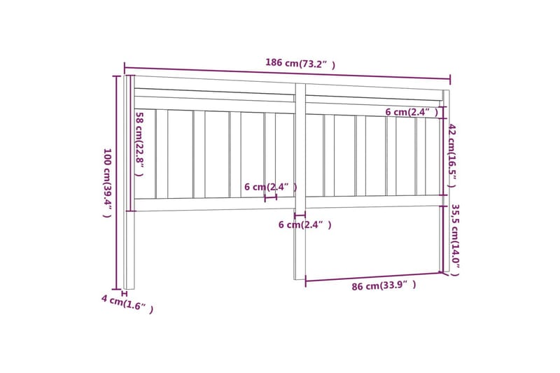 beBasic Sengegavl honningbrun 186x4x100 cm heltre furu - Brun - Møbler - Senger - Sengetilbehør - Sengegavl