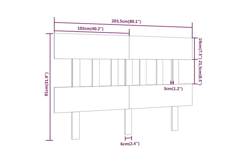 beBasic Sengegavl honningbrun 203,5x3x81 cm heltre furu - Brun - Møbler - Senger - Sengetilbehør - Sengegavl