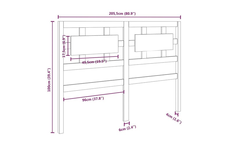 beBasic Sengegavl honningbrun 205,5x4x100 cm heltre furu - Brun - Møbler - Senger - Sengetilbehør - Sengegavl