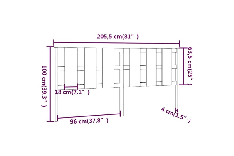 beBasic Sengegavl honningbrun 205,5x4x100 cm heltre furu - Brun - Møbler - Senger - Sengetilbehør - Sengegavl