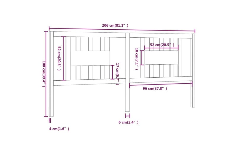 beBasic Sengegavl honningbrun 206x4x100 cm heltre furu - Brun - Møbler - Senger - Sengetilbehør - Sengegavl