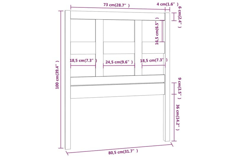 beBasic Sengegavl honningbrun 80,5x4x100 cm heltre furu - Brun - Møbler - Senger - Sengetilbehør - Sengegavl