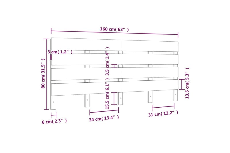 beBasic Sengegavl hvit 160x3x80 cm heltre furu - Hvit - Møbler - Senger - Sengetilbehør - Sengegavl