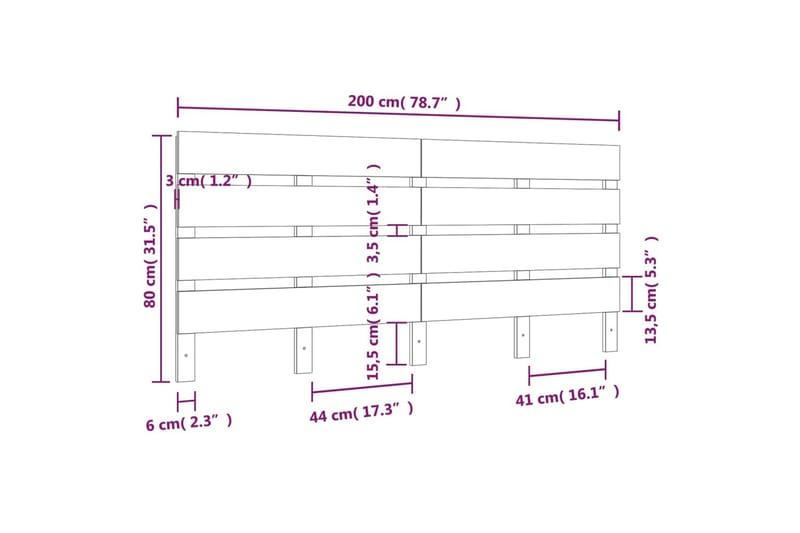 beBasic Sengegavl hvit 200x3x80 cm heltre furu - Hvit - Møbler - Senger - Sengetilbehør - Sengegavl