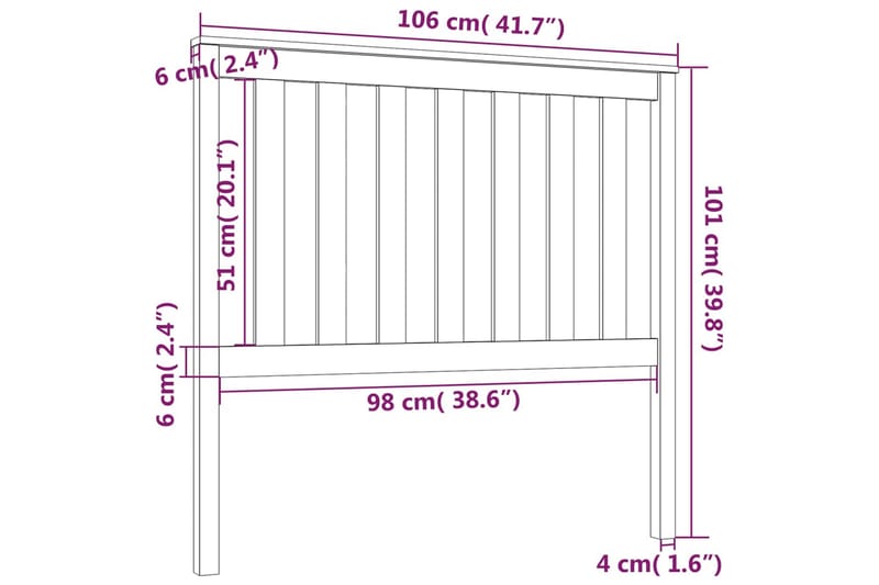 beBasic Sengegavl svart 106x6x101 cm heltre furu - Svart - Møbler - Senger - Sengetilbehør - Sengegavl