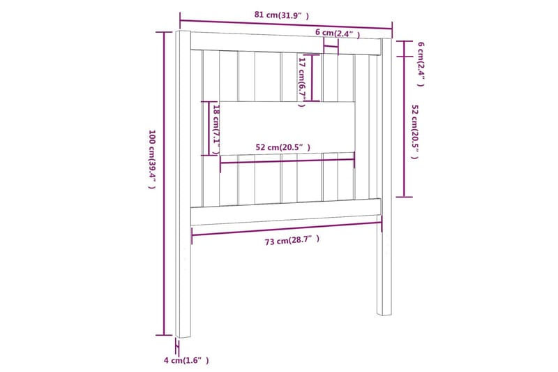 beBasic Sengegavl svart 81x4x100 cm heltre furu - Svart - Møbler - Senger - Sengetilbehør - Sengegavl