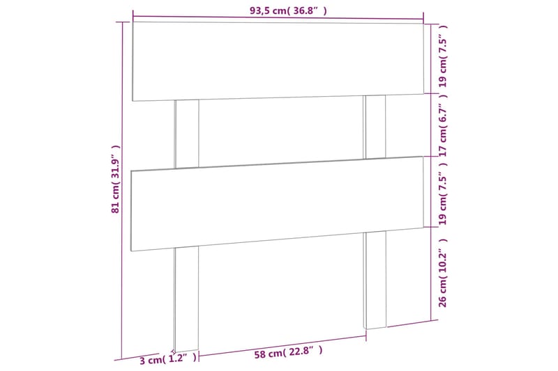 beBasic Sengegavl svart 93,5x3x81 cm heltre furu - Svart - Møbler - Senger - Sengetilbehør - Sengegavl