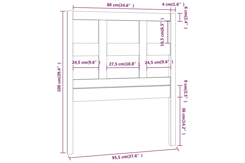 beBasic Sengegavl svart 95,5x4x100 cm heltre furu - Svart - Møbler - Senger - Sengetilbehør - Sengegavl