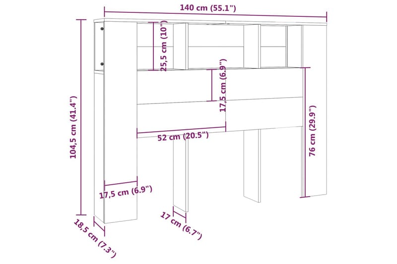 beBasic Sengegavlskap brun eik 140x18,5x104,5 cm - Brun - Møbler - Senger - Sengetilbehør - Sengegavl