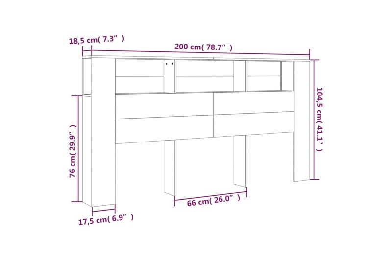 beBasic Sengegavlskap brun eik 200x18,5x104,5 cm - Brun - Møbler - Senger - Sengetilbehør - Sengegavl