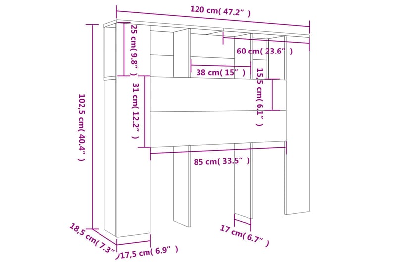 beBasic Sengegavlskap røkt eik 120x18,5x104,5 cm - Brun - Møbler - Senger - Sengetilbehør - Sengegavl