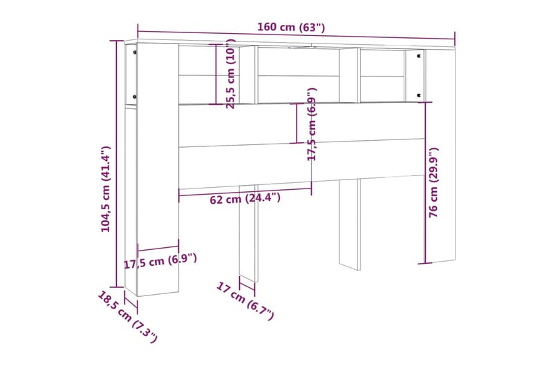 beBasic Sengegavlskap røkt eik 160x18,5x104,5 cm - Brun - Møbler - Senger - Sengetilbehør - Sengegavl