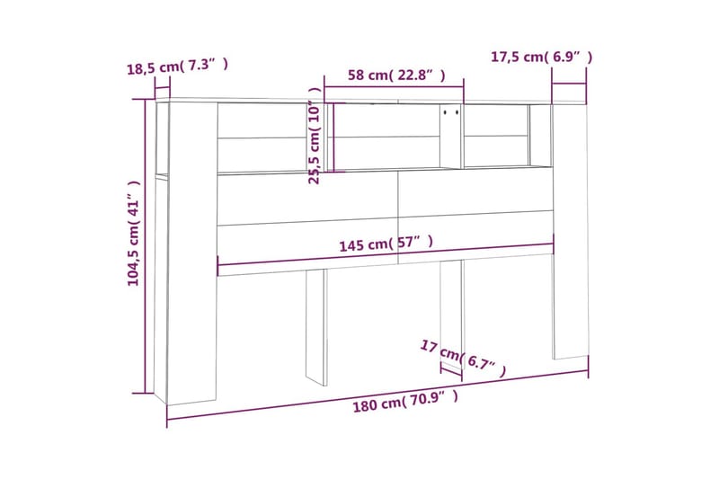 beBasic Sengegavlskap røkt eik 180x18,5x104,5 cm - Brun - Møbler - Senger - Sengetilbehør - Sengegavl