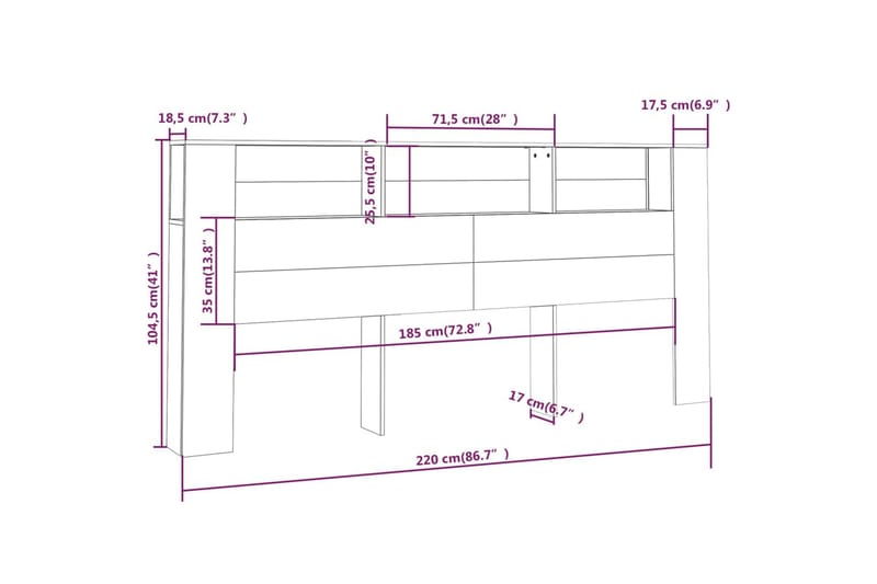 beBasic Sengegavlskap røkt eik 220x18,5x104,5 cm - Brun - Møbler - Senger - Sengetilbehør - Sengegavl