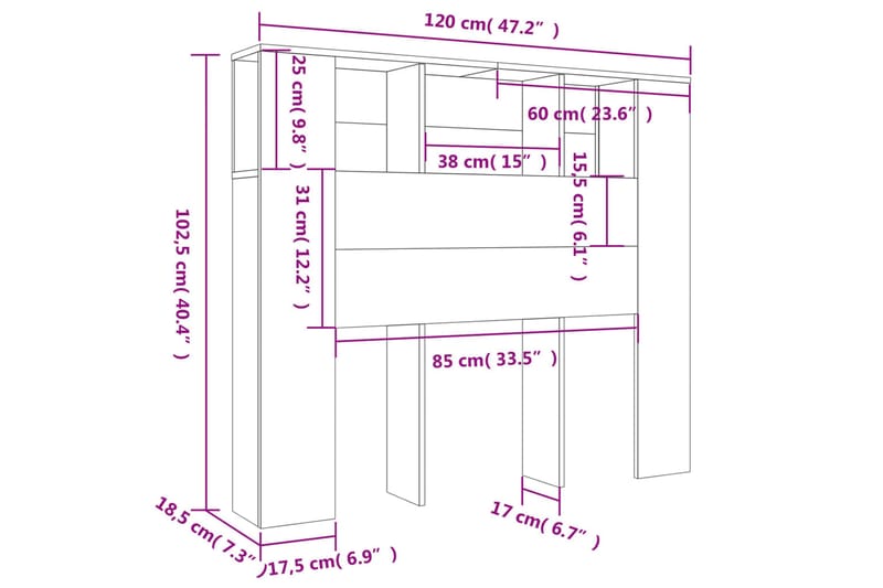 beBasic Sengegavlskap sonoma eik 120x18,5x104,5 cm - Brun - Møbler - Senger - Sengetilbehør - Sengegavl