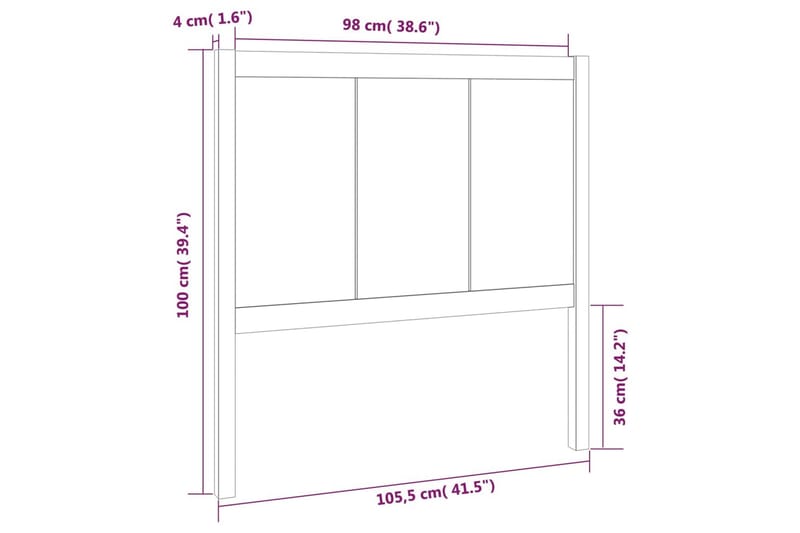 Sengegavl 105,5x4x100 cm heltre furu - Brun - Møbler - Senger - Sengetilbehør - Sengegavl