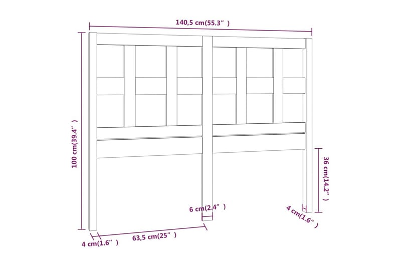 Sengegavl 140,5x4x100 cm heltre furu - Brun - Møbler - Senger - Sengetilbehør - Sengegavl